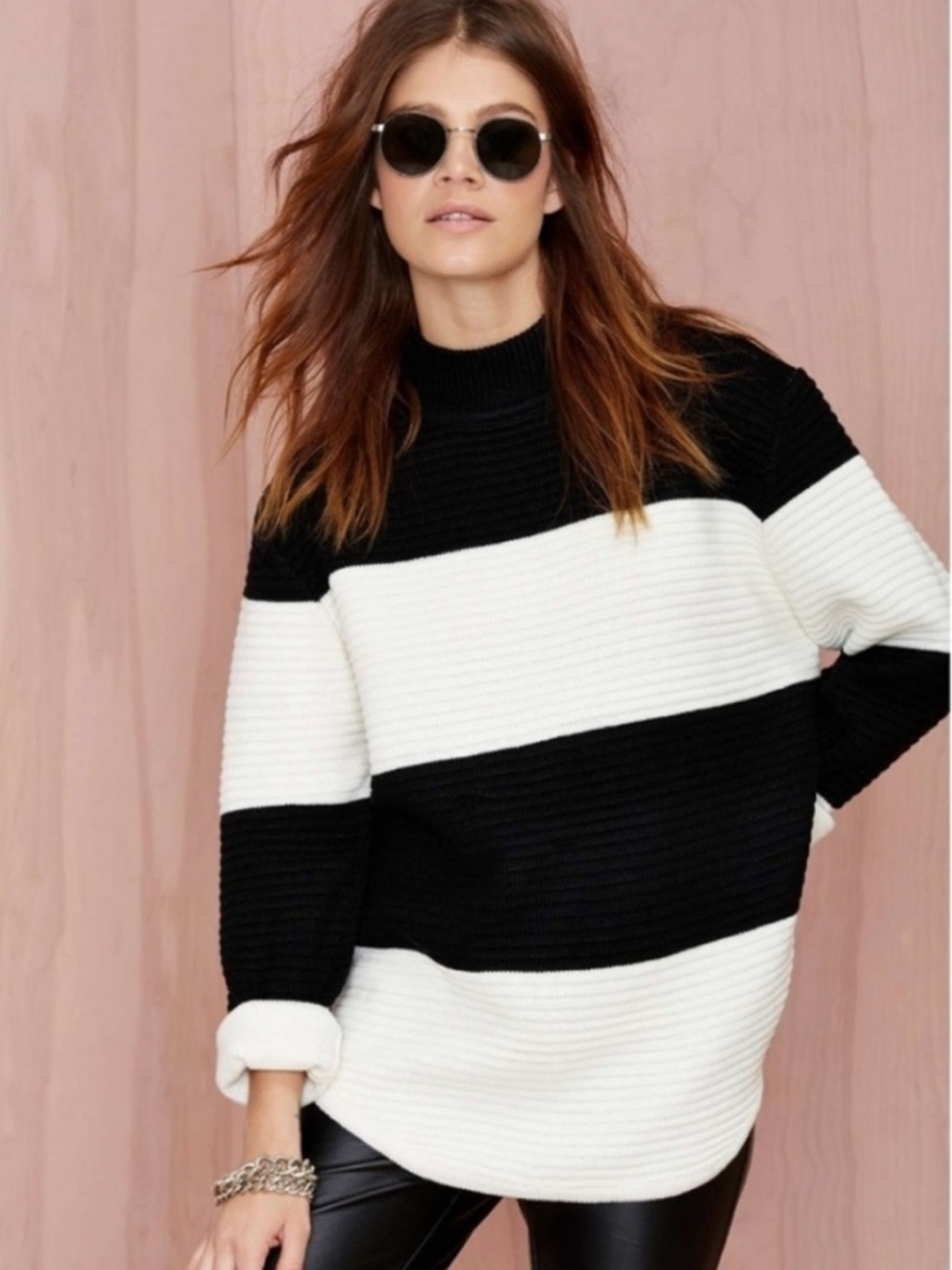 UNIF Bobbie Striped Sweater Black White Colorblock